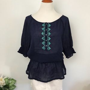 Aeire Blue Peplum Boatneck  Blouse